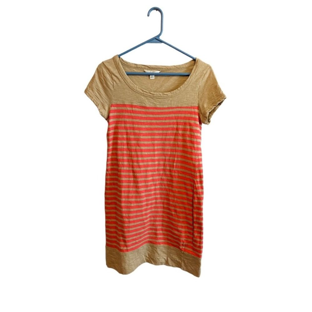 Banana Republic Coral Striped Short Sleeve Knee Length Dress 100% Cotton RN54023